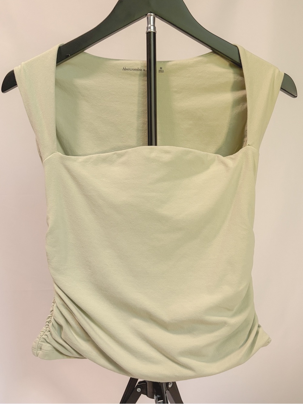Abercrombie & Fitch Ava Top Sage Green Ruched Square Neck Size M 95% Cotton